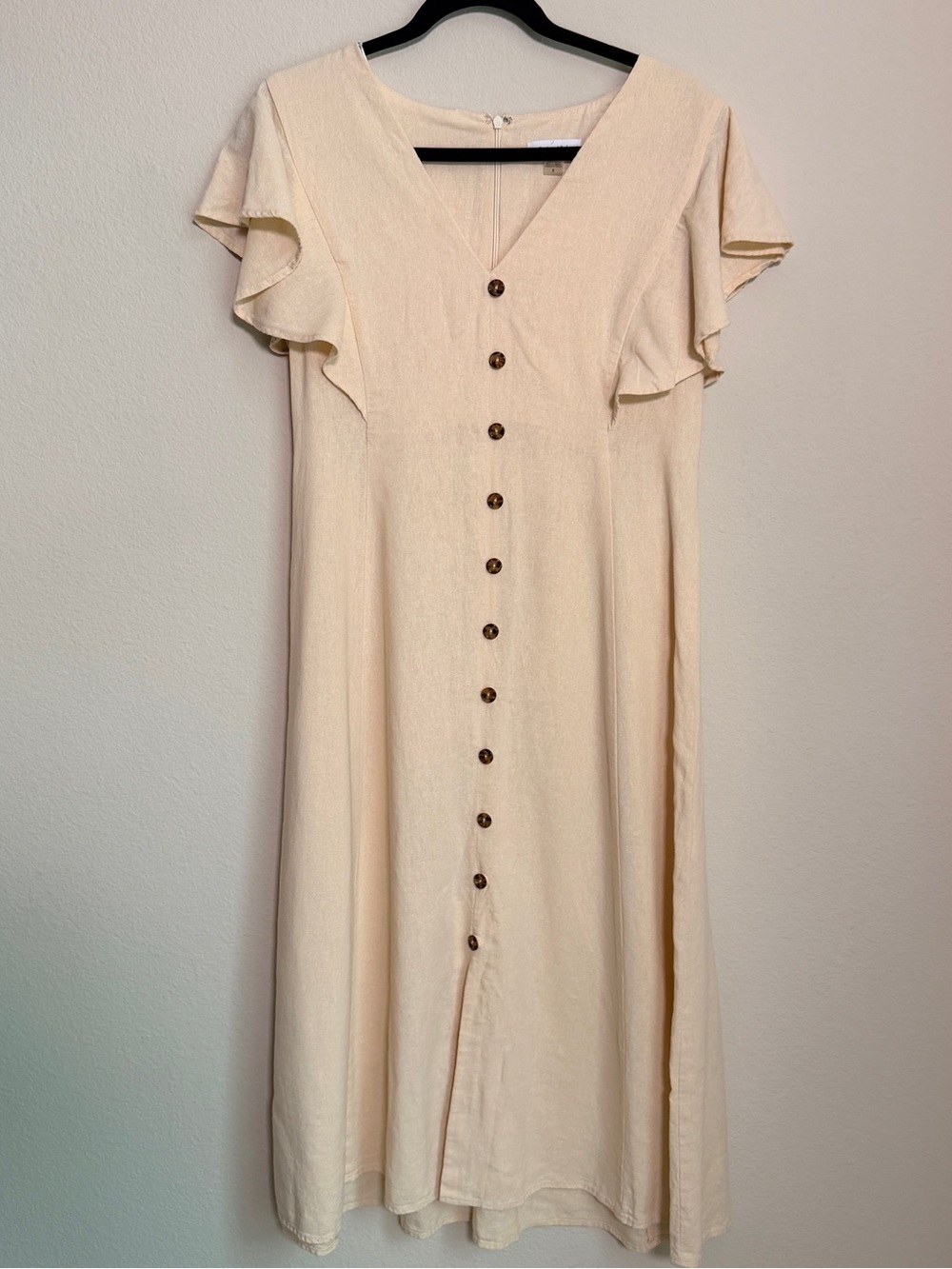 Calvin Klein Linen Blend Elegant Cream Button-Front Midi Dress size 8
